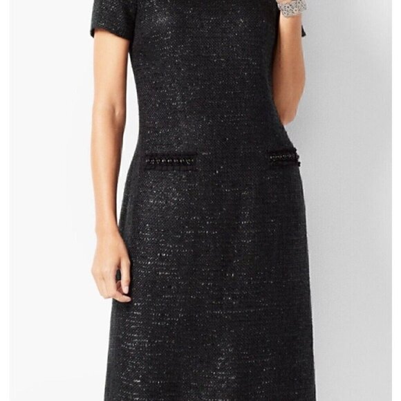Talbots NWT Tweed Black Pearl Shift Dress Short Sleeve Size 14 - Picture 2 of 10